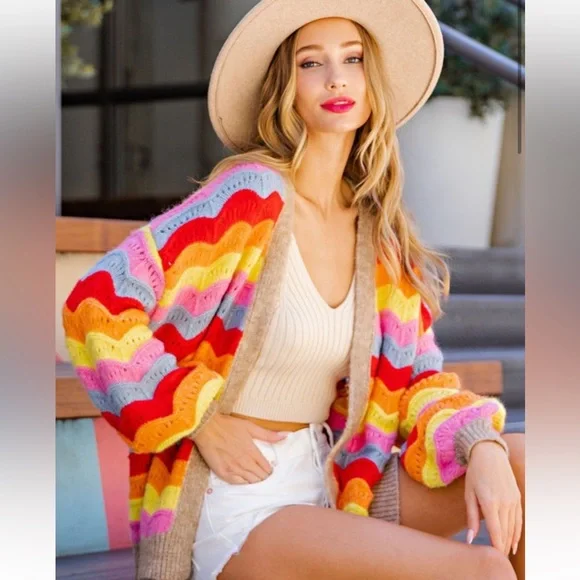 Multicolored Stripe Knit Cardigan - Picture 5 of 7